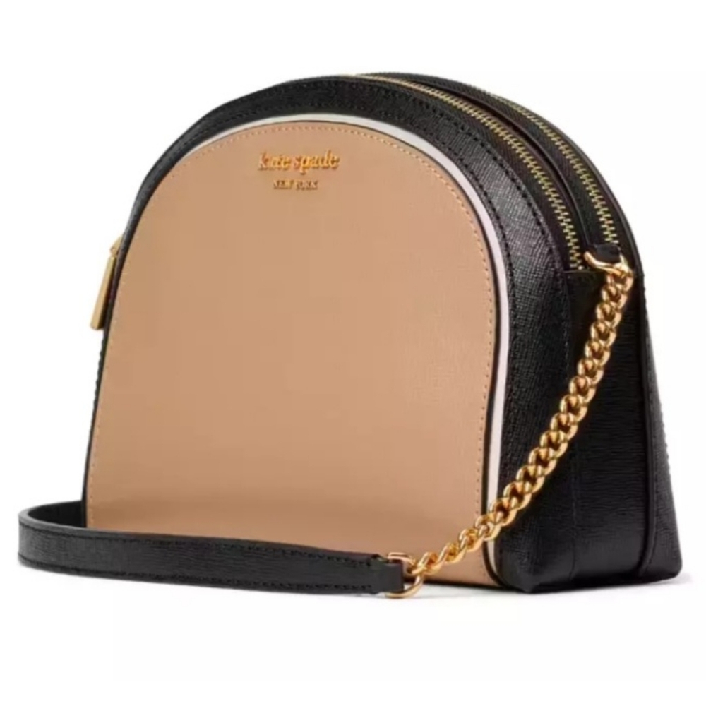 Kate Spade Morgan Colorblocked Double Zip Dome Crossbody Cafe Mocha New With Tag